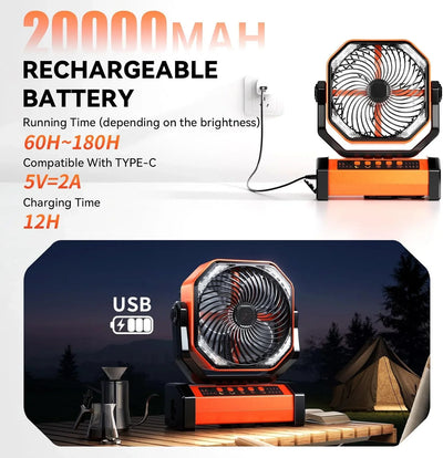 Ventilador de Campamento Portátil Doublepow D12 con Luz LED y Batería de 20000 mAh - Tekeno