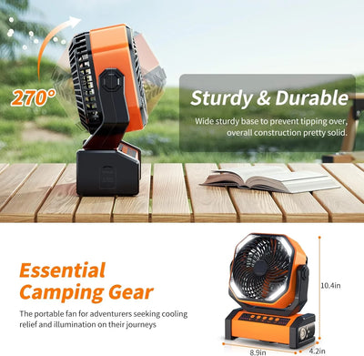 Ventilador de Campamento Portátil Doublepow D12 con Luz LED y Batería de 20000 mAh - Tekeno