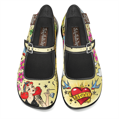 Chocolaticas® Tattoo Mary Jane Flats for Women