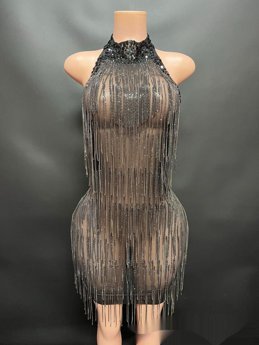 Vestido de Vacaciones Espalda Descubierta con Detalles de Diamantes - Image 13