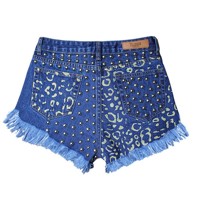 Shorts Denim Rotos Cintura Alta con Remaches y Estampado - Image 10