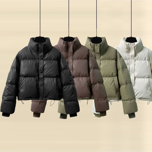 Chaqueta Acolchada de Cuero PU sin Lavado - Abrigo Corto Grueso para Mujer
