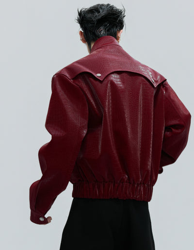 Chaqueta de Cuero Pesada con Cuello de Pie y Costuras de Crin de Caballo - Image 17