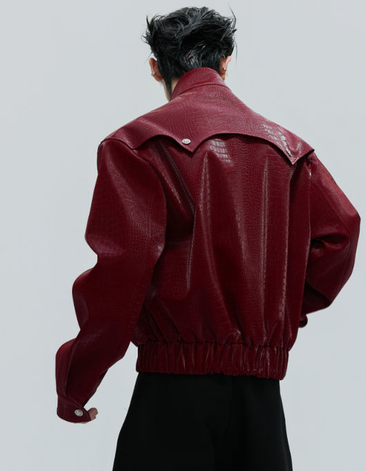 Chaqueta de Cuero Pesada con Cuello de Pie y Costuras de Crin de Caballo - Image 17