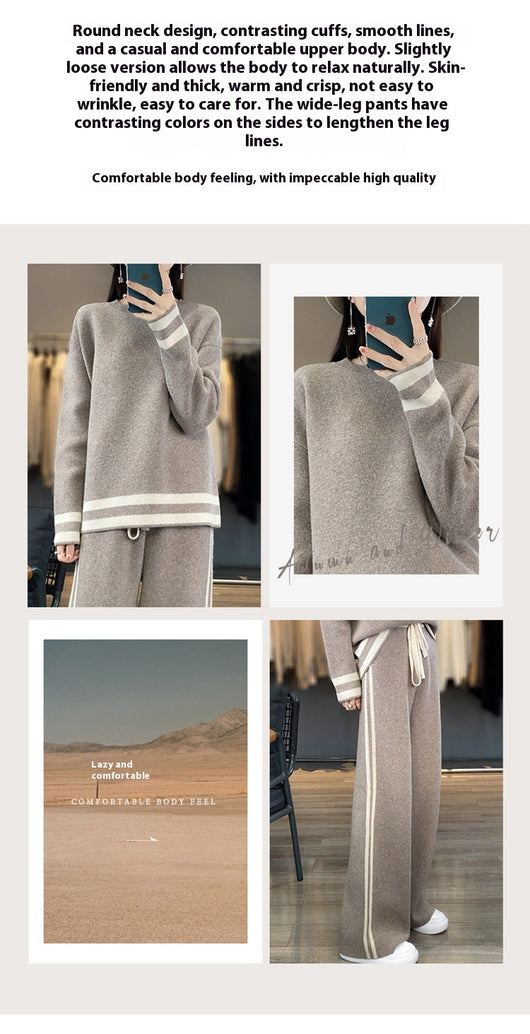 Conjunto de Pantalón Ancho y Suéter Tejido en Lana - Estilo Casual Relajado - Image 15