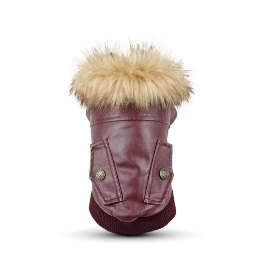Abrigo de Cuero con Cuello de Piel para Perros - Otoño e Invierno - Image 4