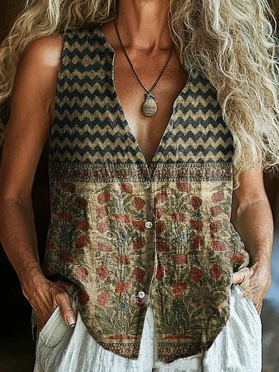 Chaleco Vintage con Botones y Blusa Floral Escote V - Image 13
