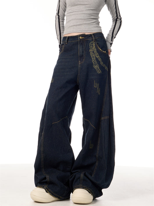Overol Denim Retro Patchwork de Pierna Ancha para Mujer - Image 15