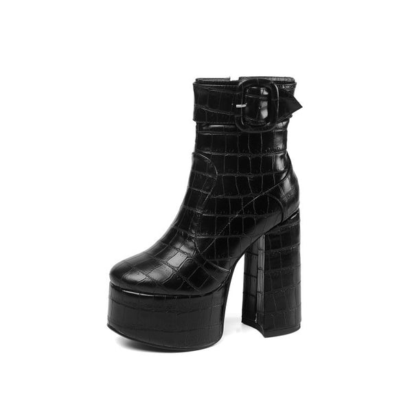 Botas Martin Plataforma con Tacón Grueso y Cierre Lateral para Mujer Tallas Grandes 40-43