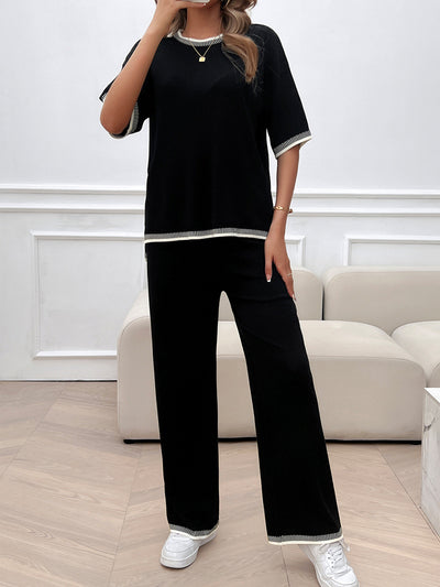 Conjunto de 2 Piezas: Blusa Suelta de Punto con Contraste + Pantalón - Image 14