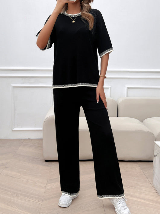 Conjunto de 2 Piezas: Blusa Suelta de Punto con Contraste + Pantalón - Image 14