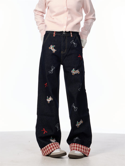Jeans de Pierna Ancha Cintura Alta con Bordado de Moño Vintage - Image 18