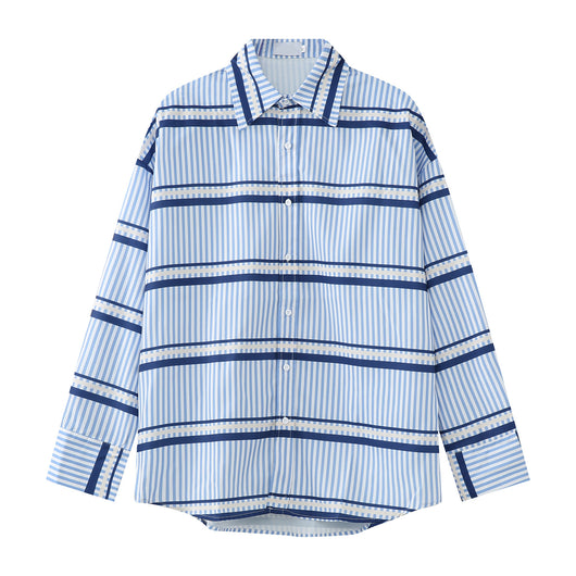 Camisa Hombre Rayas Azul y Blanco con Hombreras Tridimensionales - Image 4