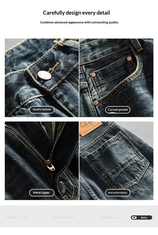 Pantalones Denim Azul Retro Efecto Desgastado para Hombre - Image 14