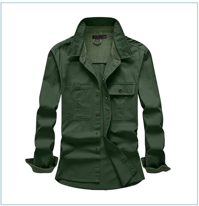 Camisa Polo de Manga Larga Algodón Lavado Tallas Grandes Hombre Color Sólido - Image 21