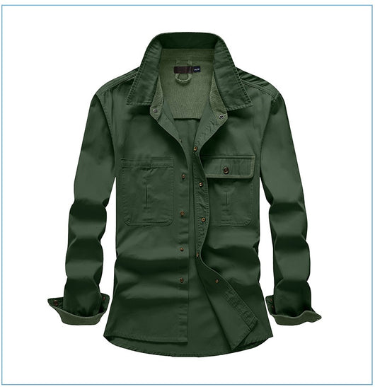 Camisa Polo de Manga Larga Algodón Lavado Tallas Grandes Hombre Color Sólido - Image 21