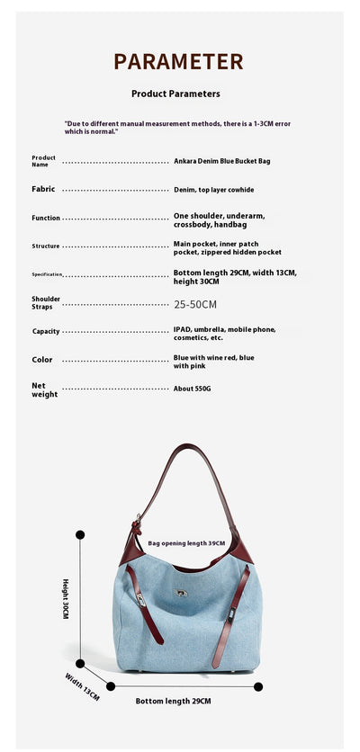 Bolso Tote de Cuero Premium con Detalles Denim - Gran Capacidad - Image 11