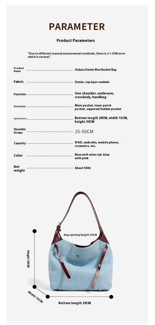 Bolso Tote de Cuero Premium con Detalles Denim - Gran Capacidad - Image 11