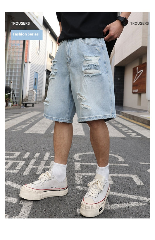 Shorts de Mezclilla Rotos Holgados Estilo Casual Desgastado - Image 9