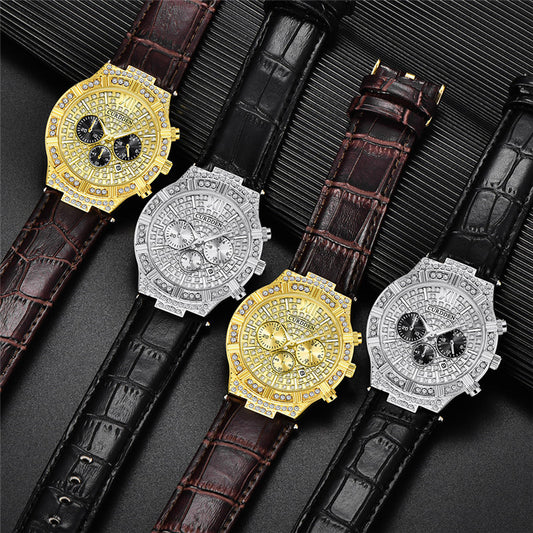 Reloj de Pulsera Hombre Elegante con Diamantes Incrustados y Tres Subdiales - Image 2