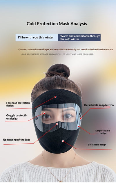 Black fleece winter cycling mask with clear windproof goggles, covering face, neck, and ears for cold protection. - Image 10