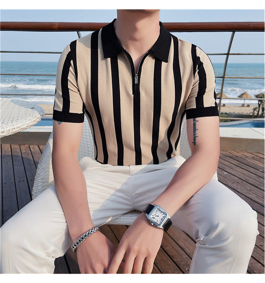 Suéter a Rayas con Cuello Solapa - Camiseta Casual Stretch Británica - Image 22