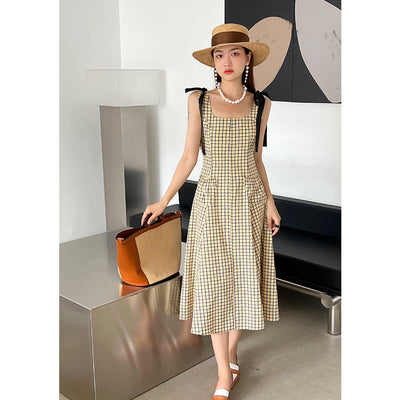 Vestido Tipo Sling Cuadros para Mujer con Cintura Ajustada - Image 6
