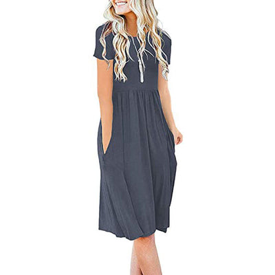 Vestido Holgado de Cuello Redondo y Manga Corta - Image 23