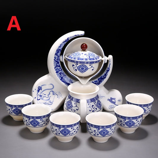 Juego de Tetera y Tazas de Cerámica Azul y Blanco