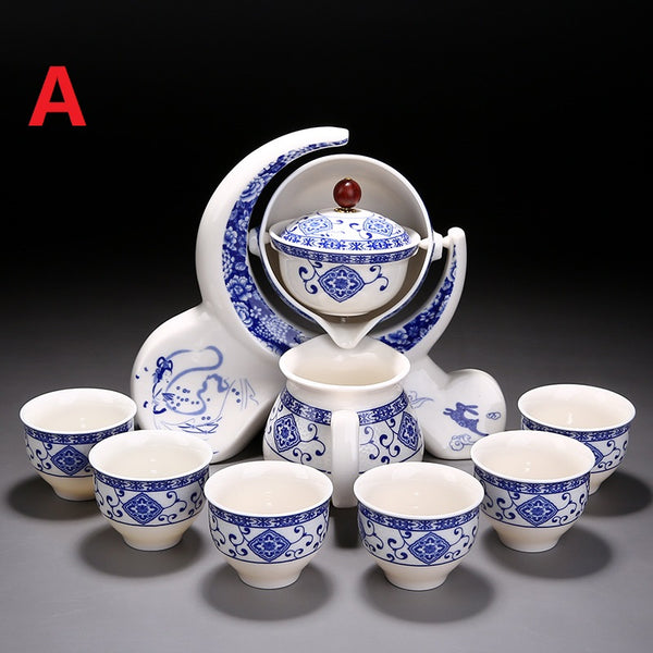 Juego de Tetera y Tazas de Cerámica Azul y Blanco