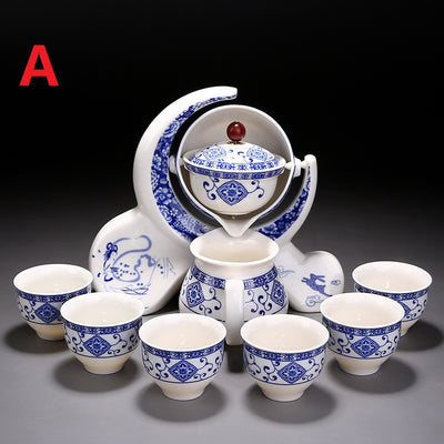 Juego de Tetera y Tazas de Cerámica Azul y Blanco