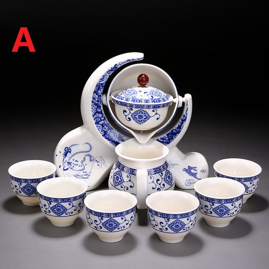 Juego de Tetera y Tazas de Cerámica Azul y Blanco