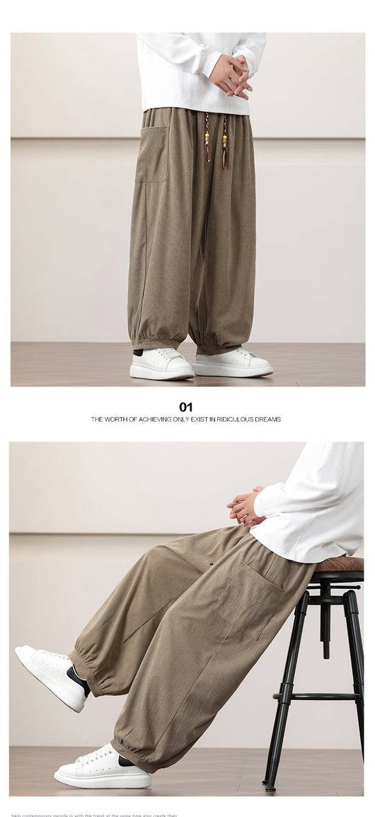 Pantalones Harem de Pana Otoño Estilo Chino para Hombre - Image 15
