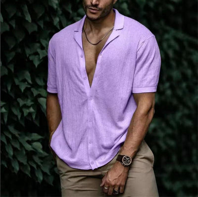 Cardigan Suelto de Manga Corta Color Liso para Hombre - Image 5