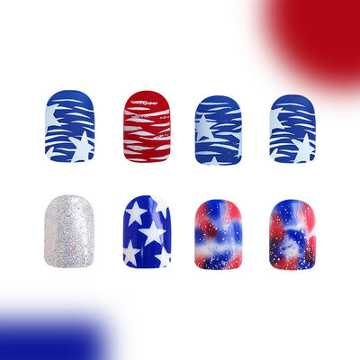 Uñas Postizas Brillantes Rojo y Azul Multicolor - Image 4