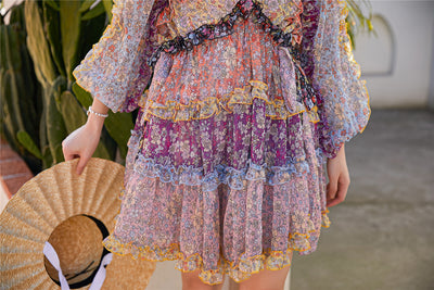 Vestido Largo Floral con Cintura Ajustada y Mangas Farol - Image 23