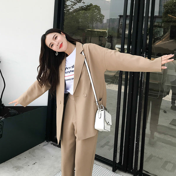 Traje de Dos Piezas Suelto para Mujer - Chaqueta Simple y Elegante