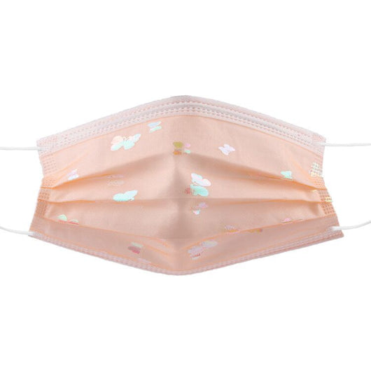 Light blue disposable face mask with iridescent butterfly patterns and white ear loops for dust protection. - Image 12