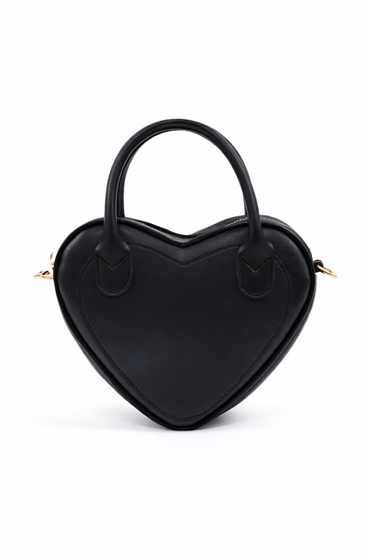 Bolso de Mano en Forma de Corazón Negro - Cuero Sintético con Cierre