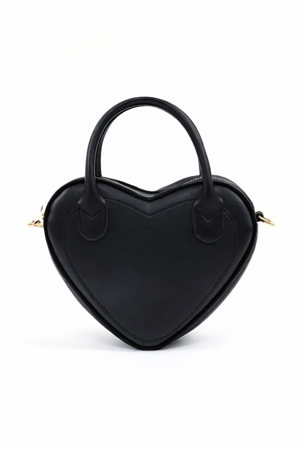 Bolso de Mano en Forma de Corazón Negro - Cuero Sintético con Cierre