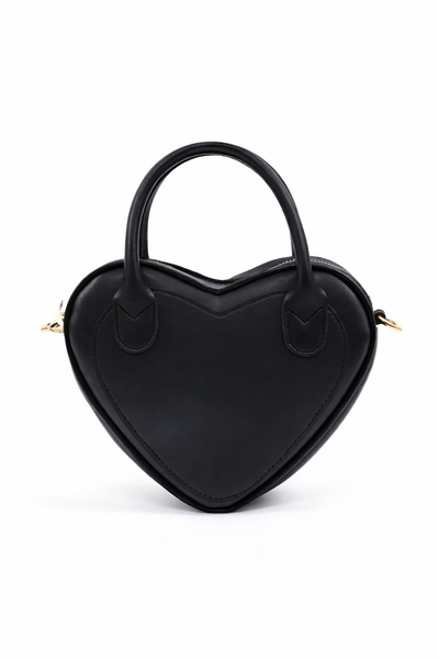 Bolso de Mano en Forma de Corazón Negro - Cuero Sintético con Cierre