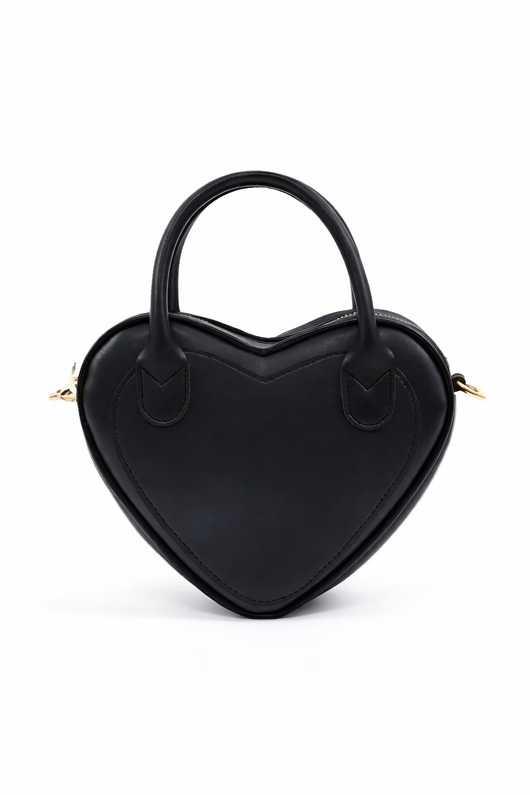 Bolso de Mano en Forma de Corazón Negro - Cuero Sintético con Cierre