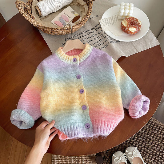 Suéter Degradado Grueso Cuello Redondo para Niñas