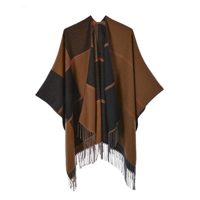 Chal Retro Grueso y Cálido con Textura Jacquard - Estilo Vintage Elegante