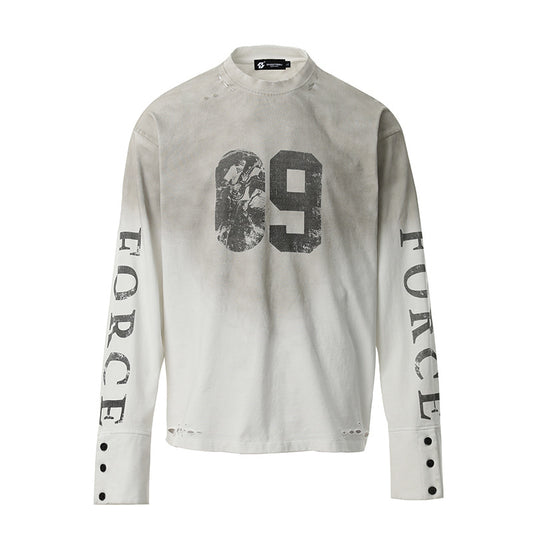 Blusa Vintage Americana con Efecto Desgastado y Estilo Urbano