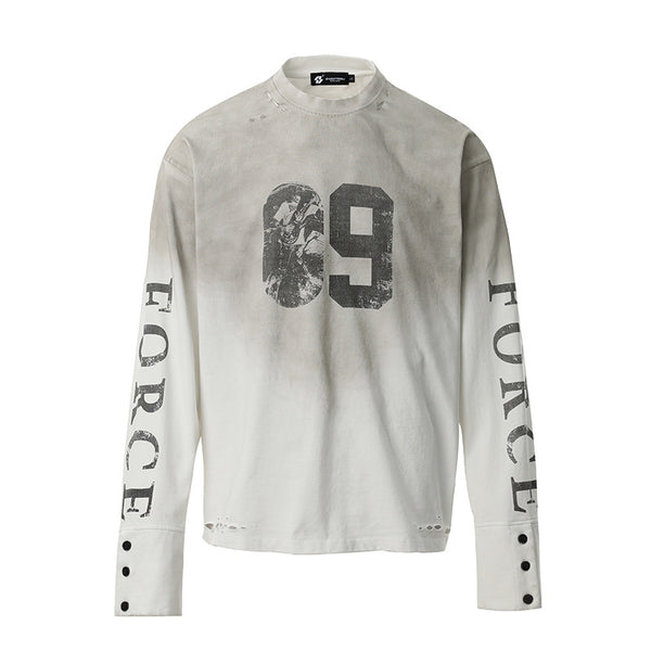 Blusa Vintage Americana con Efecto Desgastado y Estilo Urbano