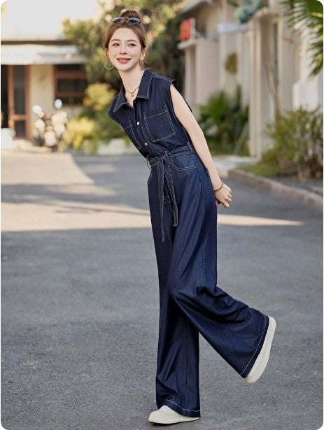 Jumpsuit Denim Ajustado sin Mangas en Tencel para Mujer - Image 12