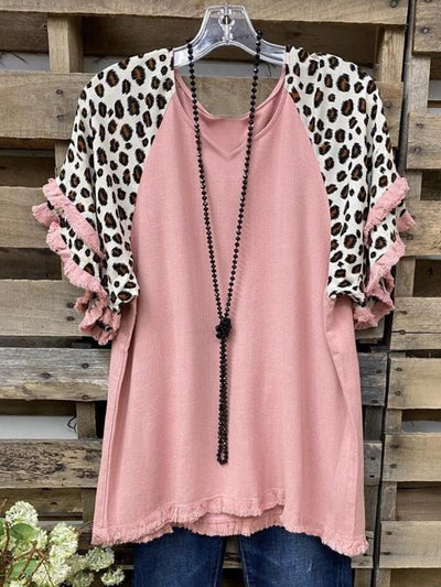 Blusa Suelta Cuello Redondo con Volantes de Encaje y Bloques de Color para Mujer - Image 31