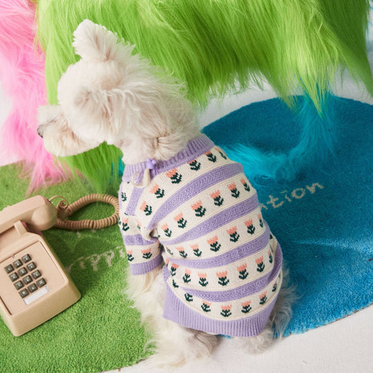 Cardigan Suéter para Perro con Flores Moradas - Image 8