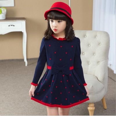 Vestido Suéter Infantil Princesa Coreana con Moño - Manga Larga Cuello Redondo - Image 7